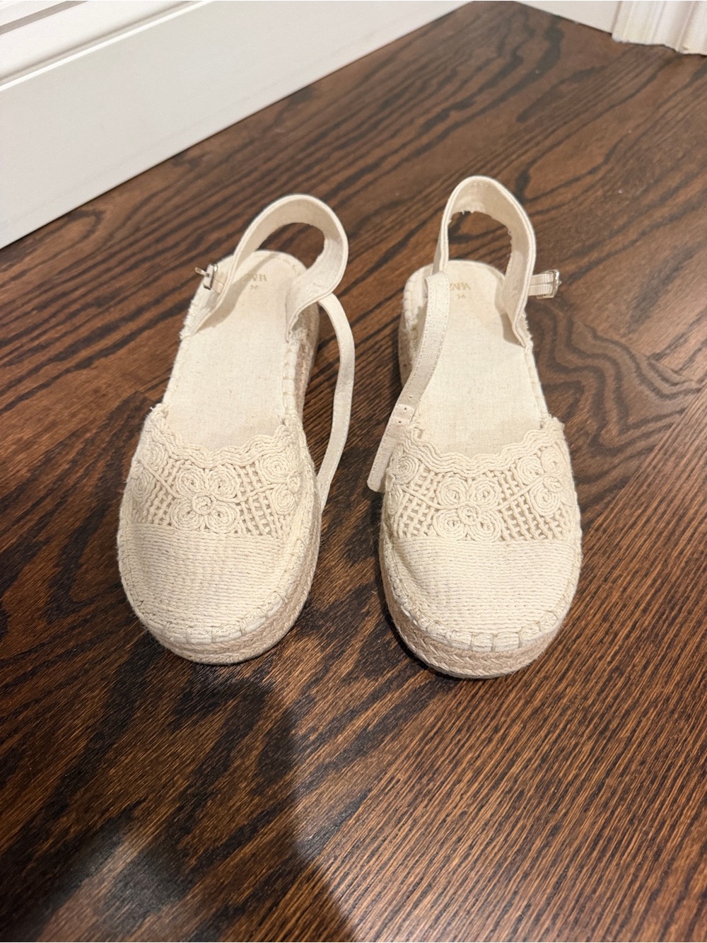Zara Cream Crochet Espadrille Slingback Sandals
